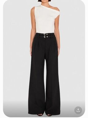Amanda Uprichard Black Wide-Leg High-Waist Trousers with Double Buckle